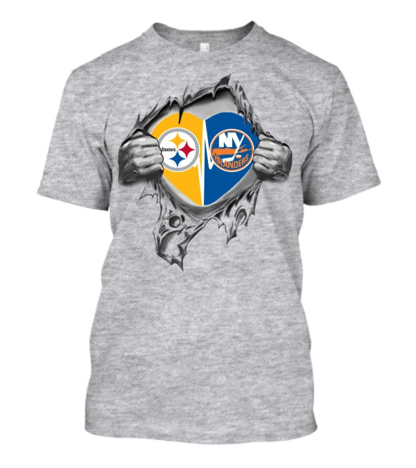 Steelers Islanders Heart Design Steelers Logo NY Islanders T-Shirt