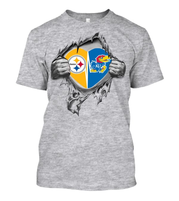Steelers Kansas Jayhawks Heart With Torn Hands T-Shirt