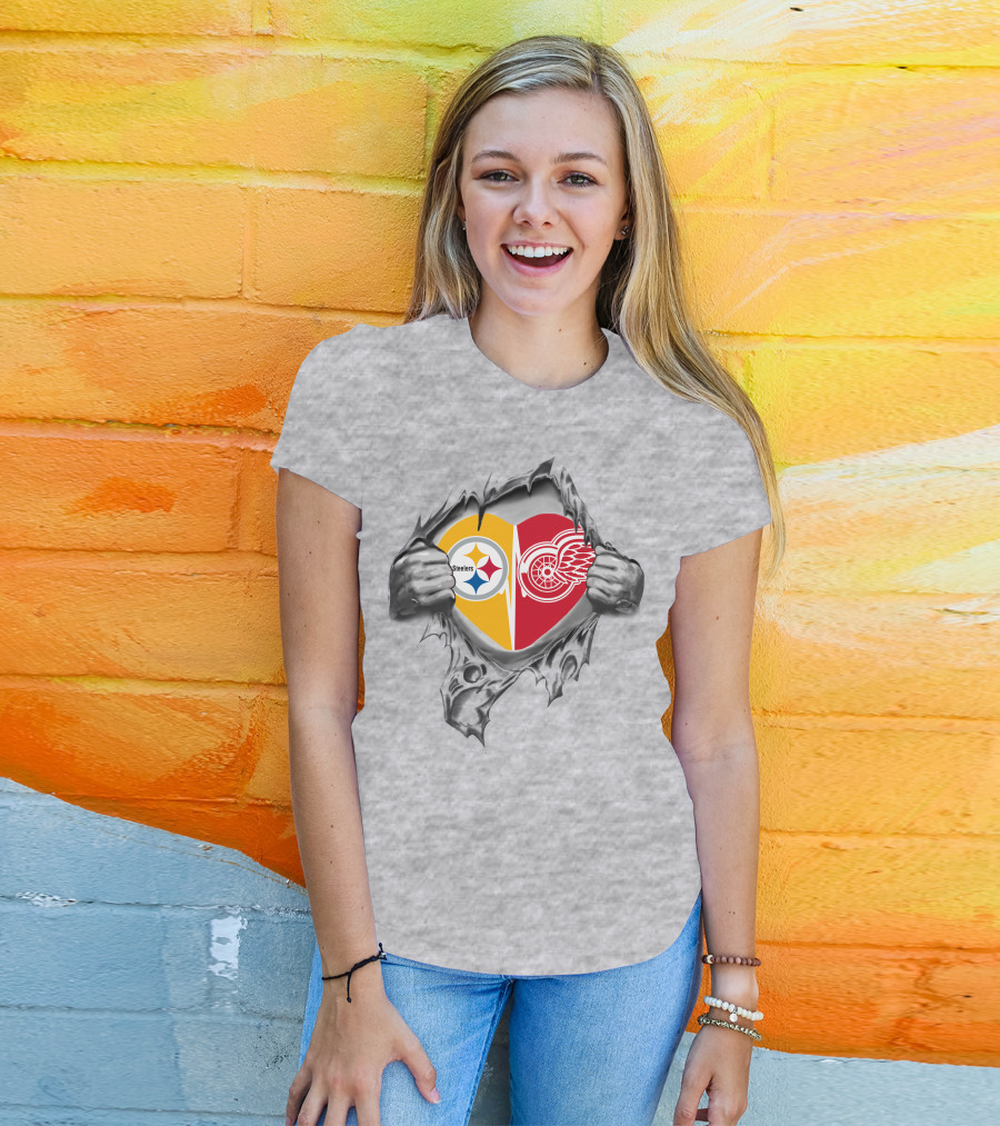 Steelers Red Wings Heart Logo Burst T-Shirt