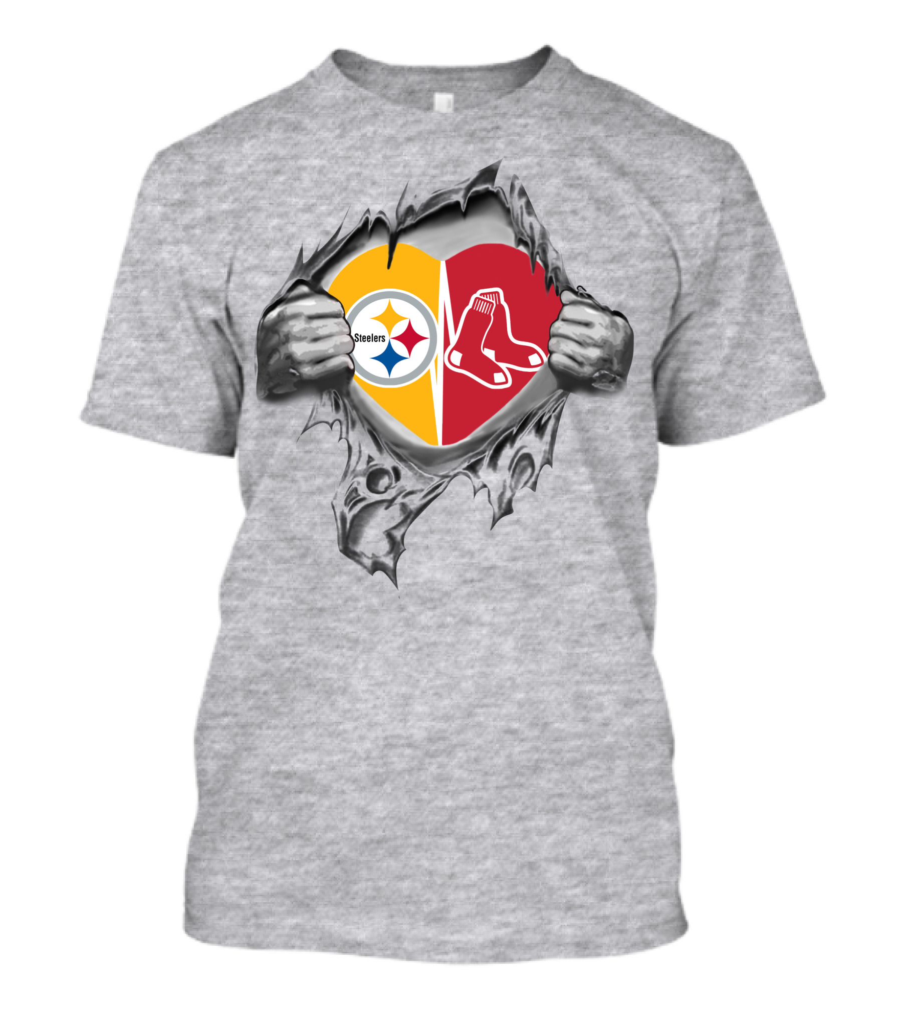 Steelers Redsox Heart Logos Torn Background T-Shirt
