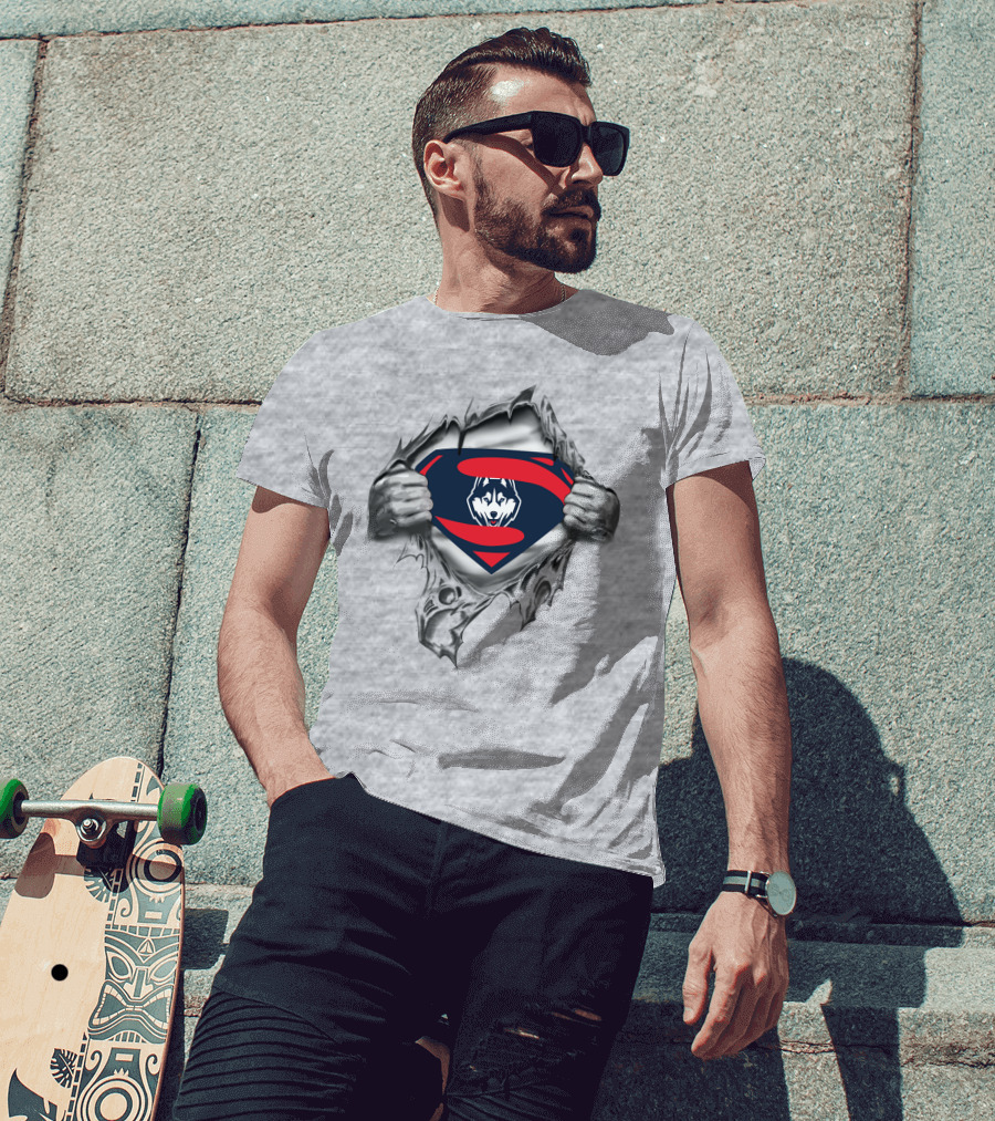 Connecticut Huskies Superman Emblem Rip Duotone T-Shirt