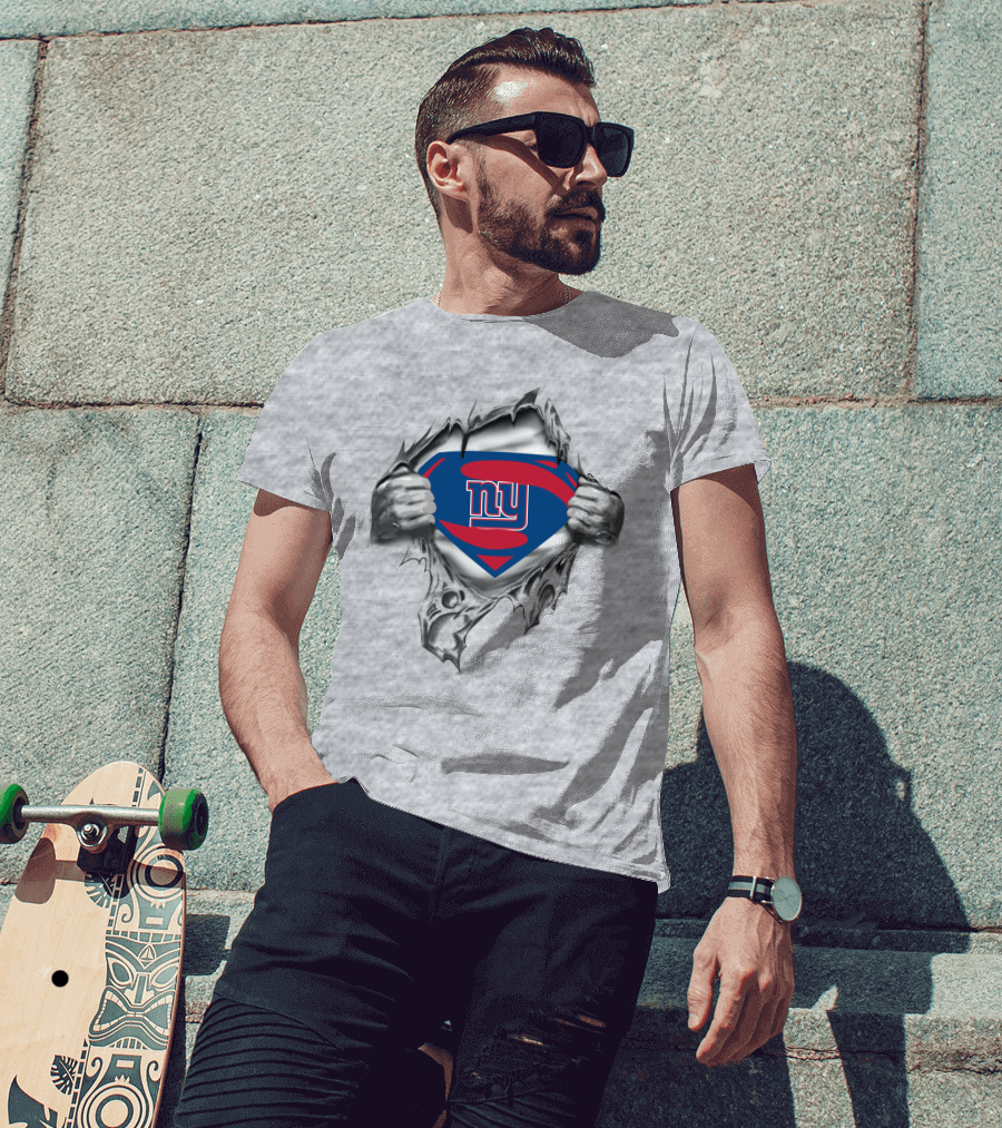 New York Giants Superhero Emblem Busting Through T-Shirt