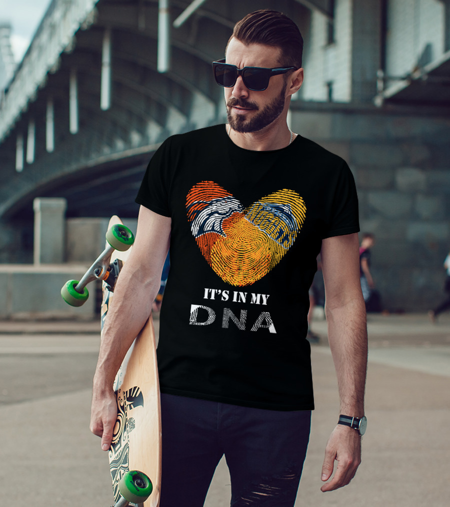 Broncos Nuggets Fingerprint Heart It's In My DNA T-Shirt