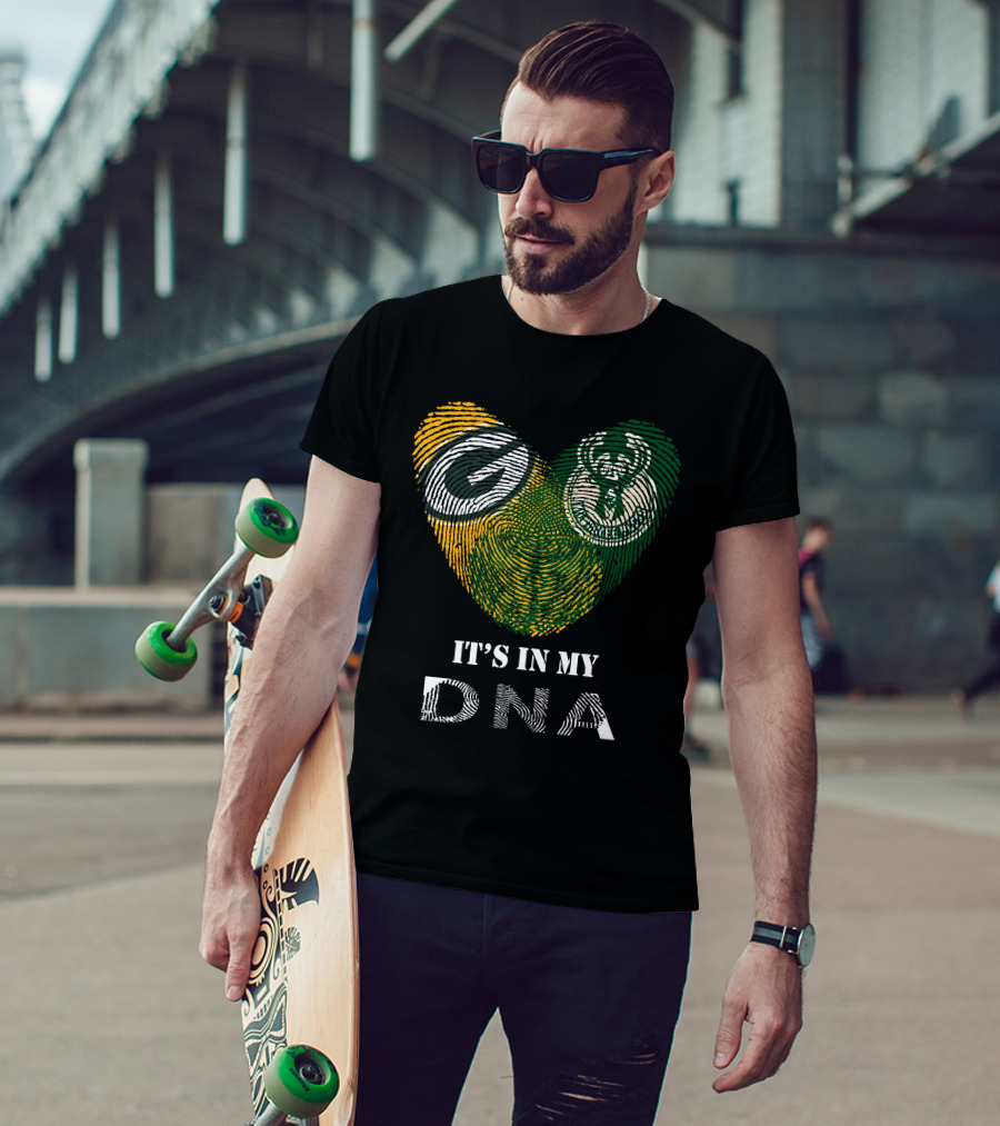 Packers Bucks Logos Fingerprint It's In My DNA T-Shirt