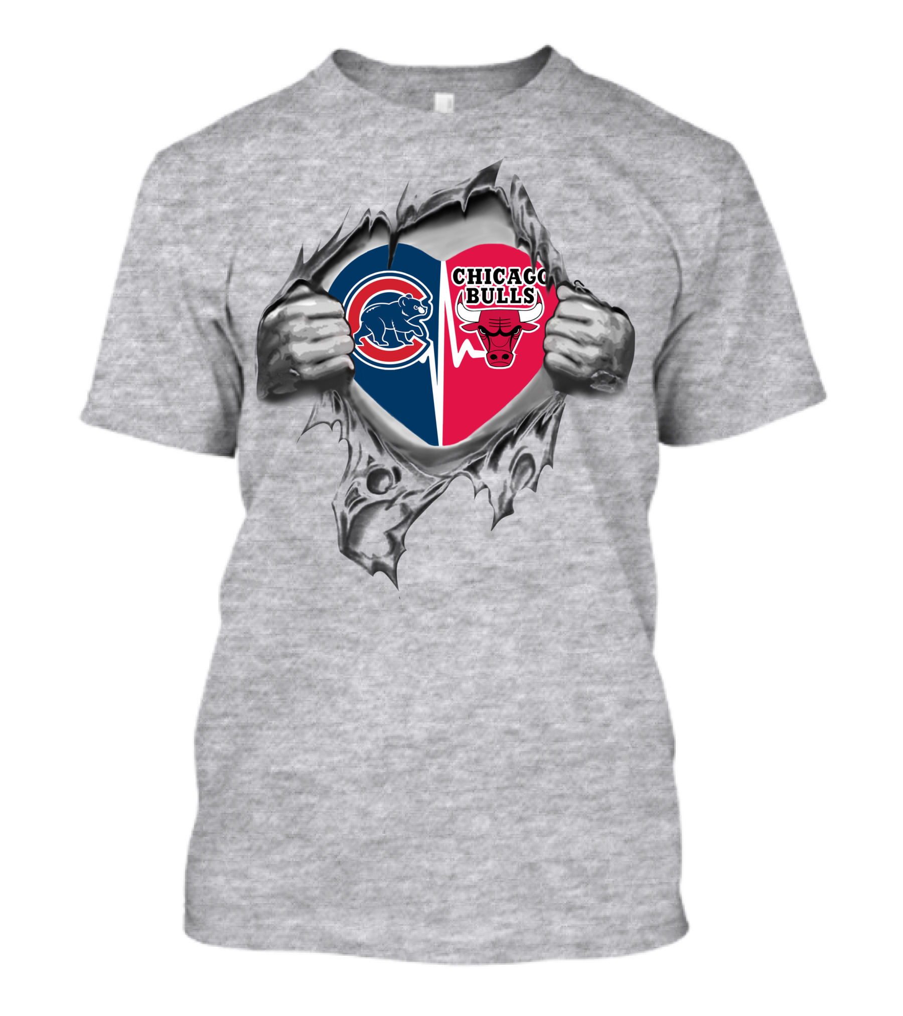 Chicago Cubs Bulls Heart Logo Rip T-Shirt