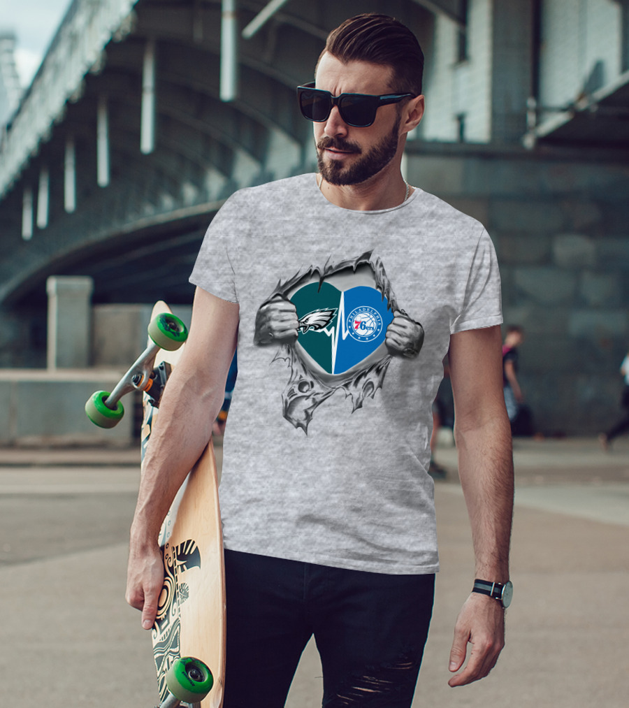 Eagles And Philadelphia 76ers Heartbeat Passion T-Shirt