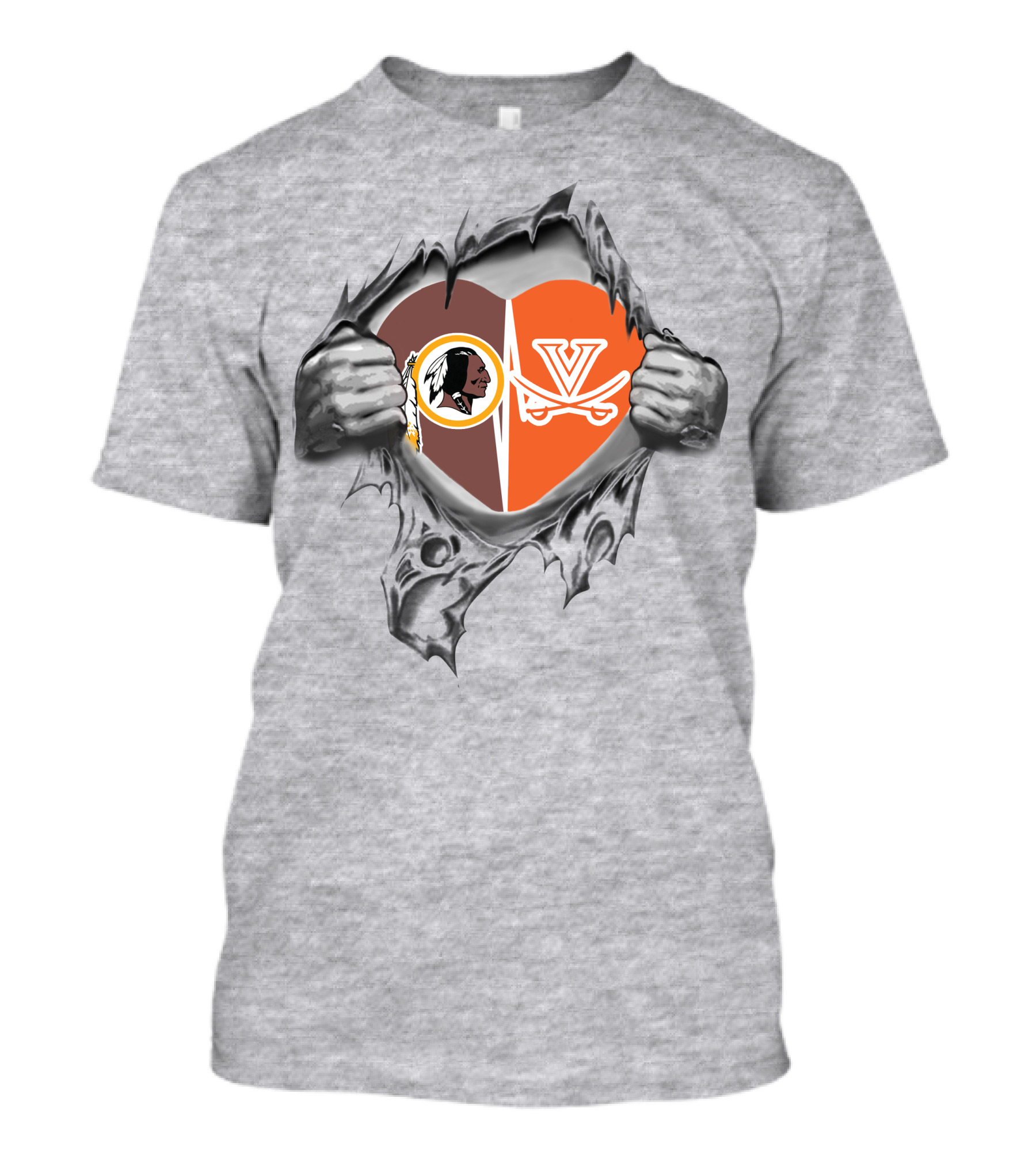 Redskins Cavaliers Heart Design With Washington And Virginia Logos T-Shirt