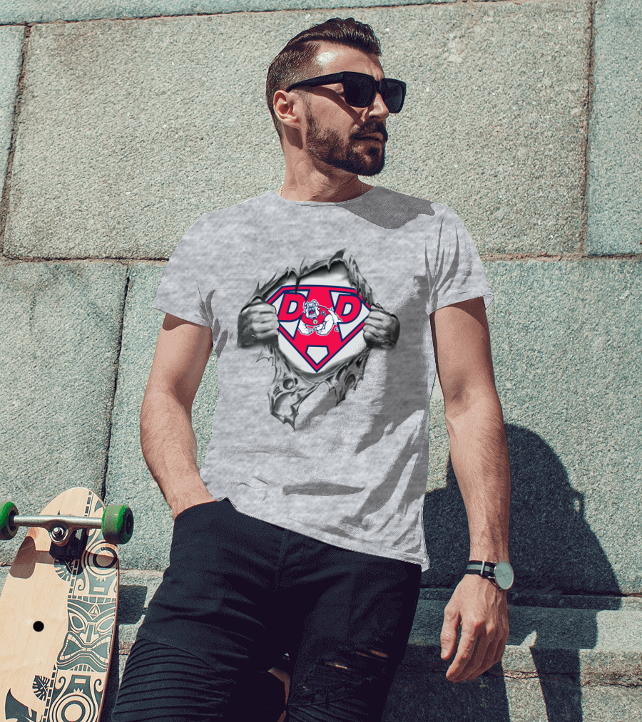 Fresno State Super Dad Bulldog Emblem Tearing Through T-Shirt