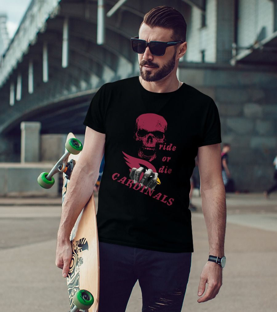 Cardinals Ride Or Die Skull Logo Fan Gear T-Shirt
