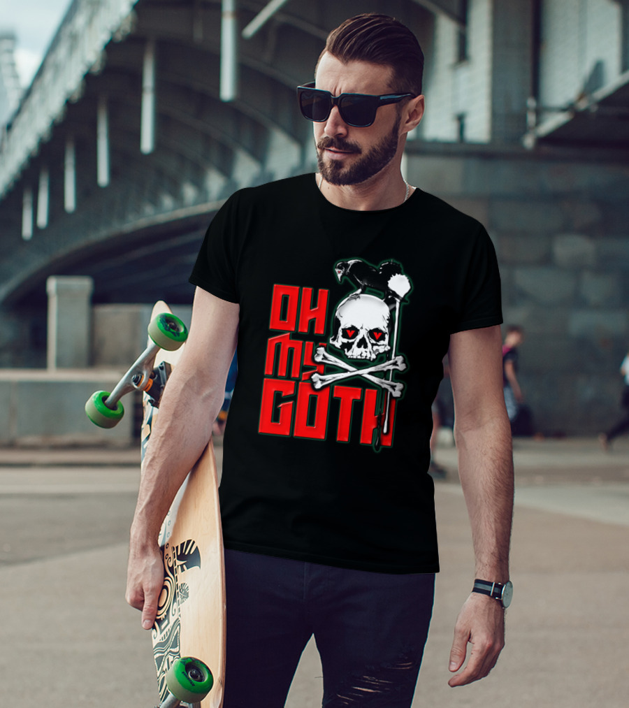 Oh My Goth Skull With Raven And Crossbones Halloween T-Shirt