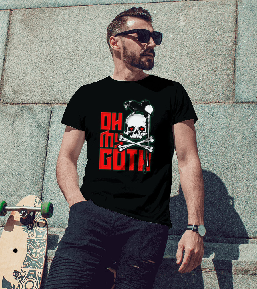Oh My Goth Skull With Raven And Crossbones Halloween T-Shirt