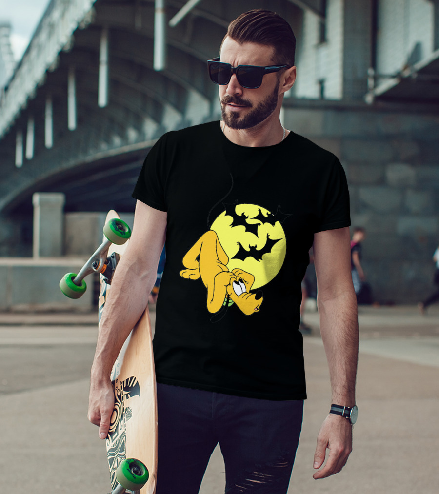 Halloween Moon Spooky Pluto With Bats Mickey Mouse Minnie Mouse Coloring Book T-Shirt