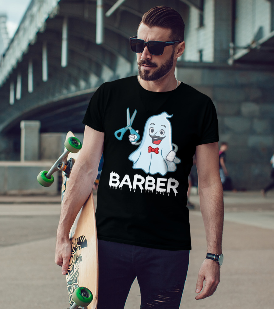 Halloween Ghost Barber Hairstylist Scissors Spirited T-Shirt