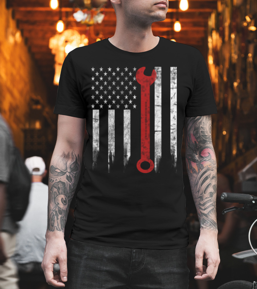 American Flag Wrench Engineer T-Shirt