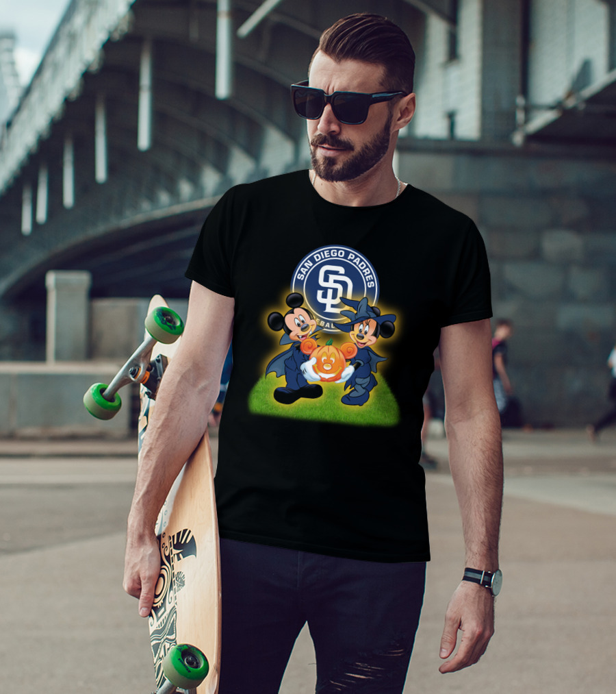San Diego Padres Halloween Baseball Mickey Minnie Pumpkin T-Shirt