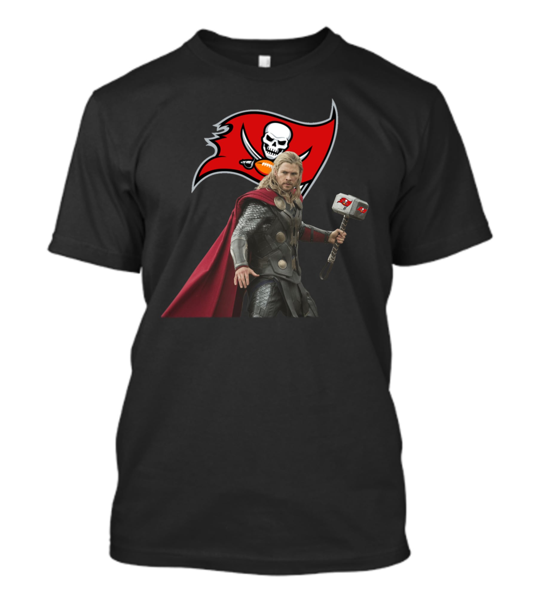 Tampa Bay Buccaneers Thor With Hammer And Skull Flag T-Shirt