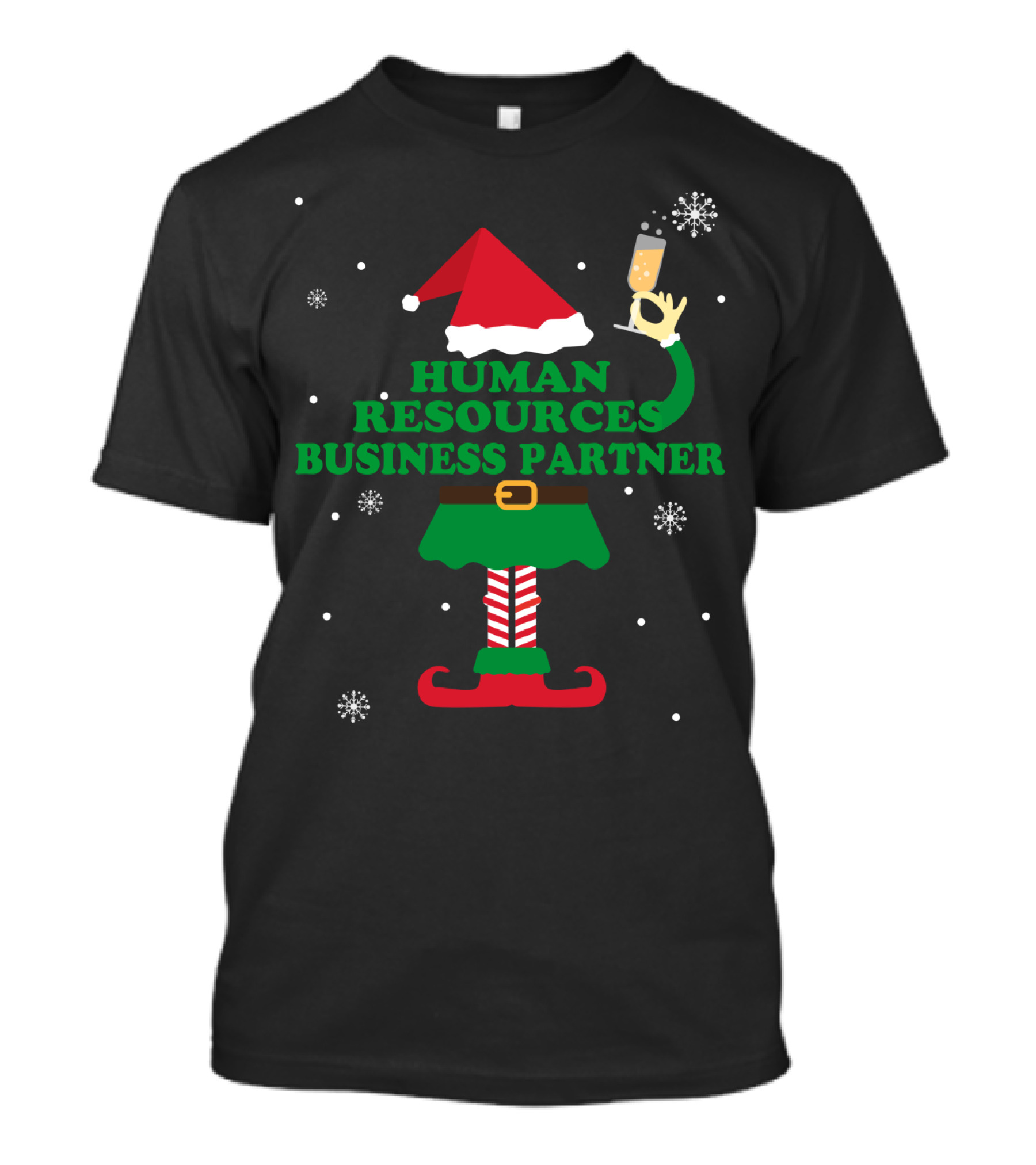Festive Human Resources Business Partner Elf With Champagne And Santa Hat T-Shirt