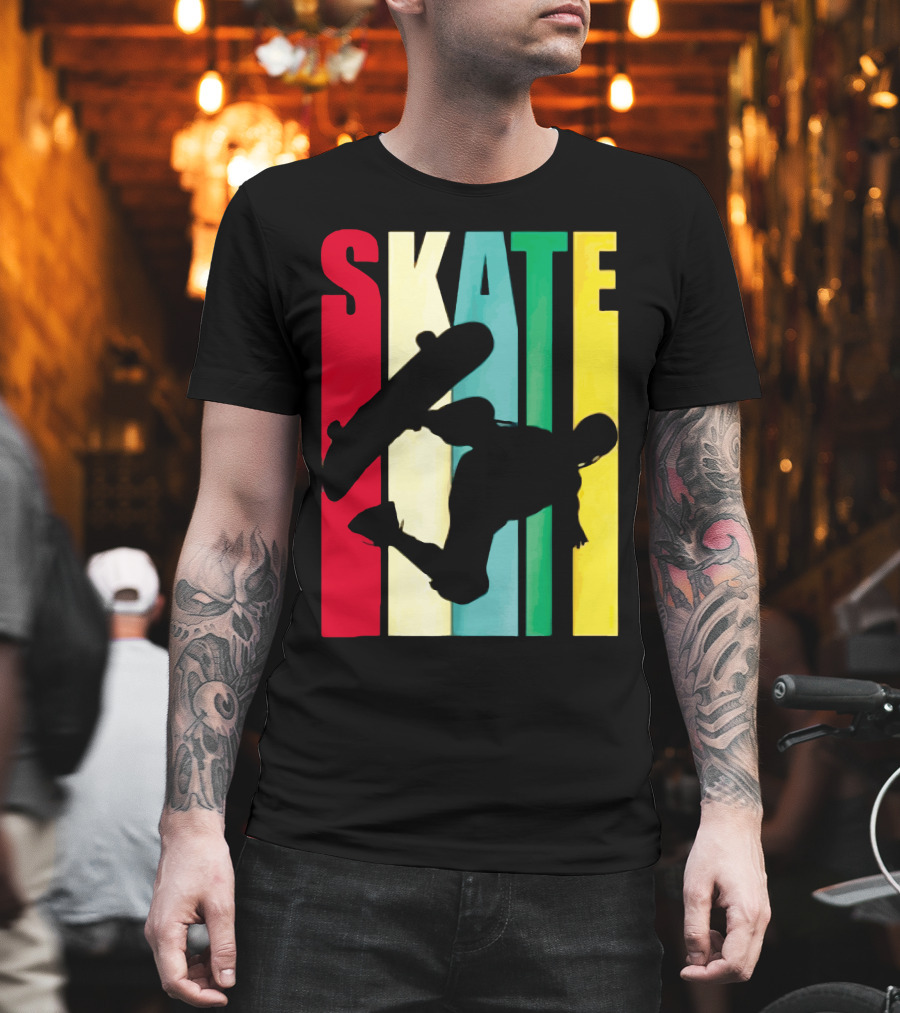 Skate Colorful Retro Vintage Skateboarding Silhouette T-Shirt