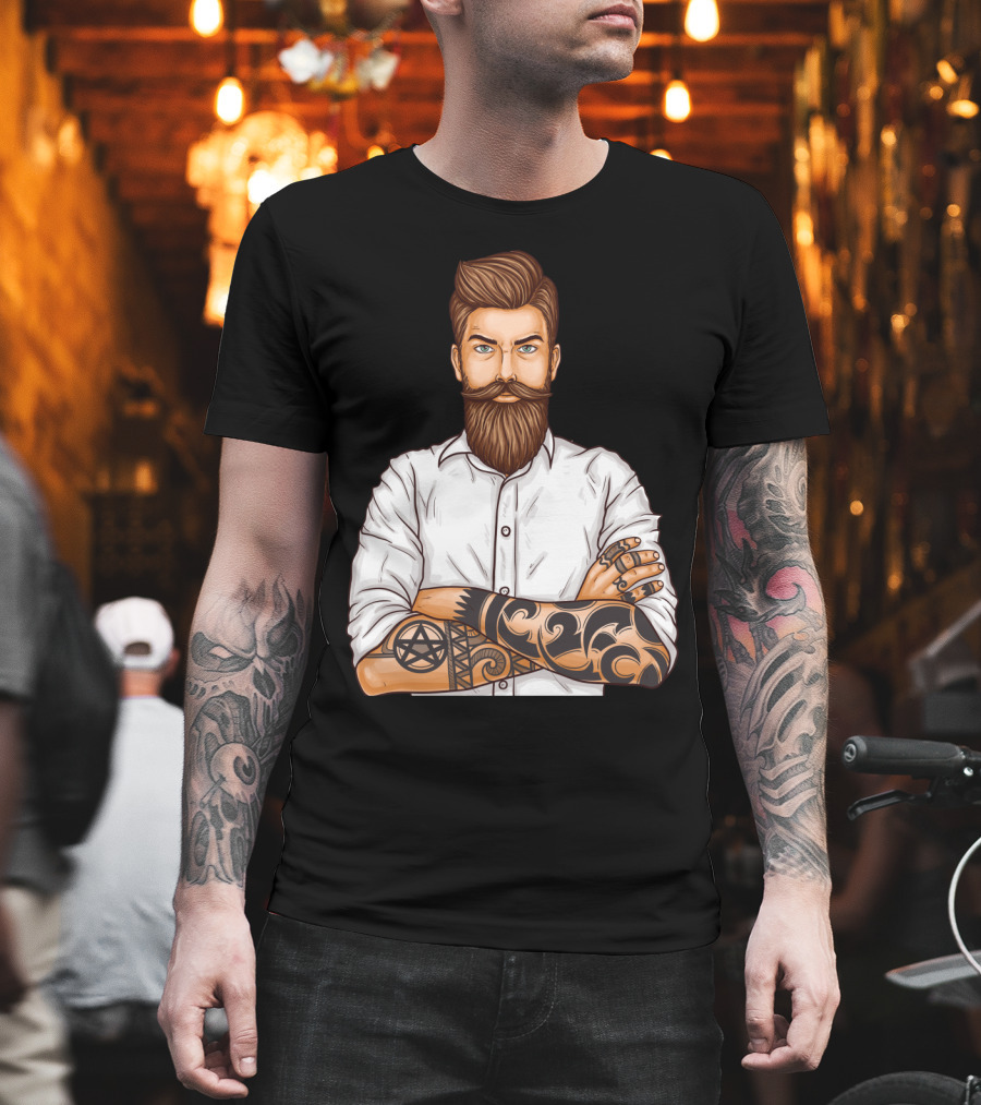 Barber Style Bearded Man with Tattoo T-Shirt