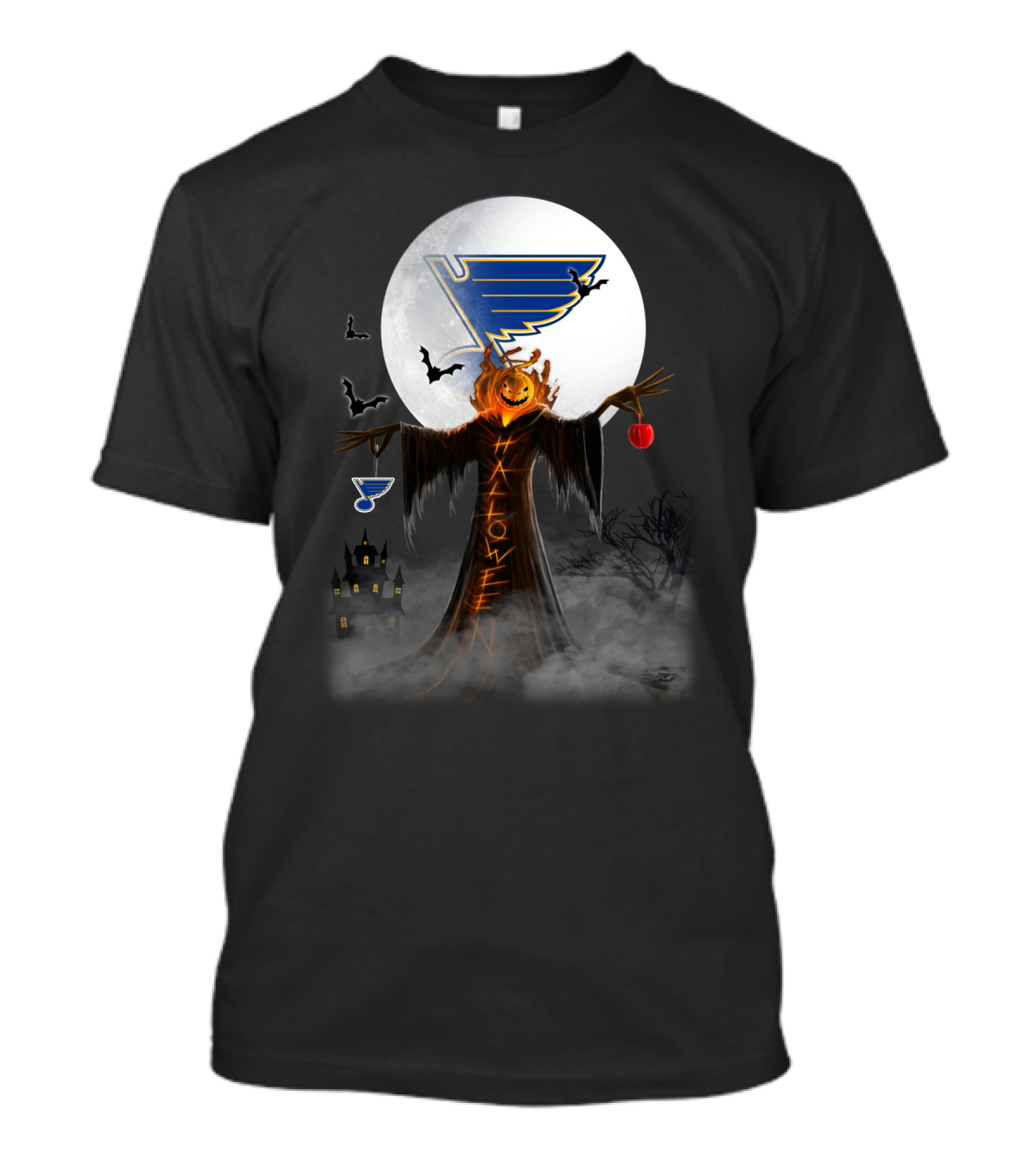 St. Louis Blues Halloween Jack-o'-Lantern Bats Haunted Night T-Shirt