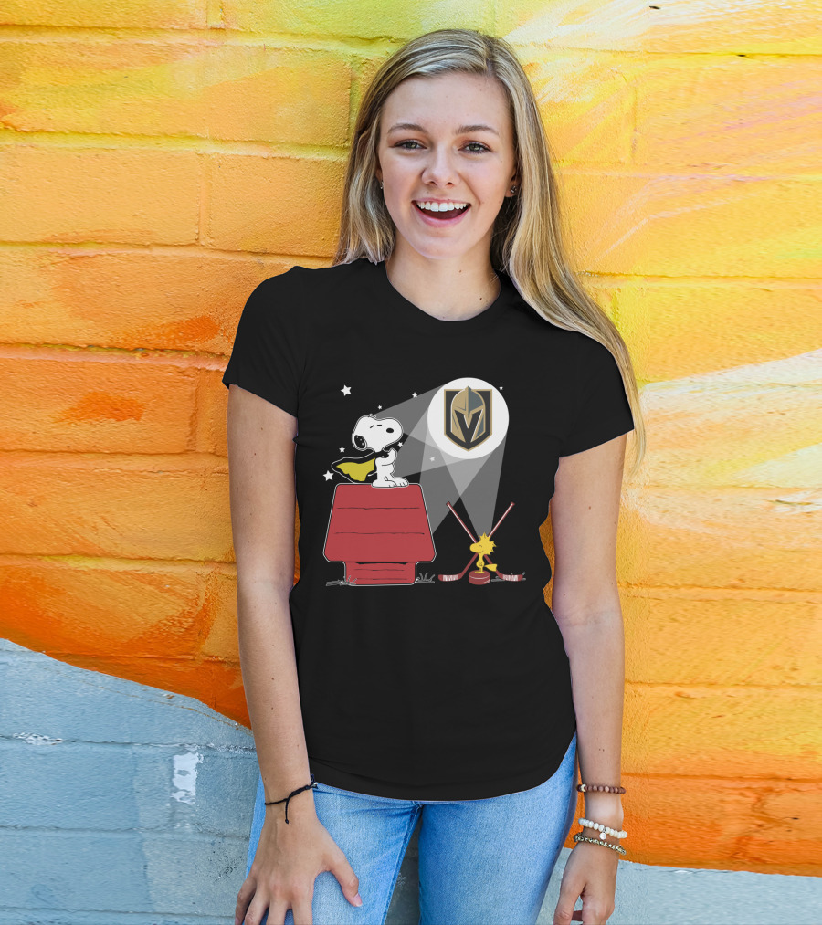 Snoopy And Woodstock With Vegas Golden Knights Logo Spotlight T-Shirt