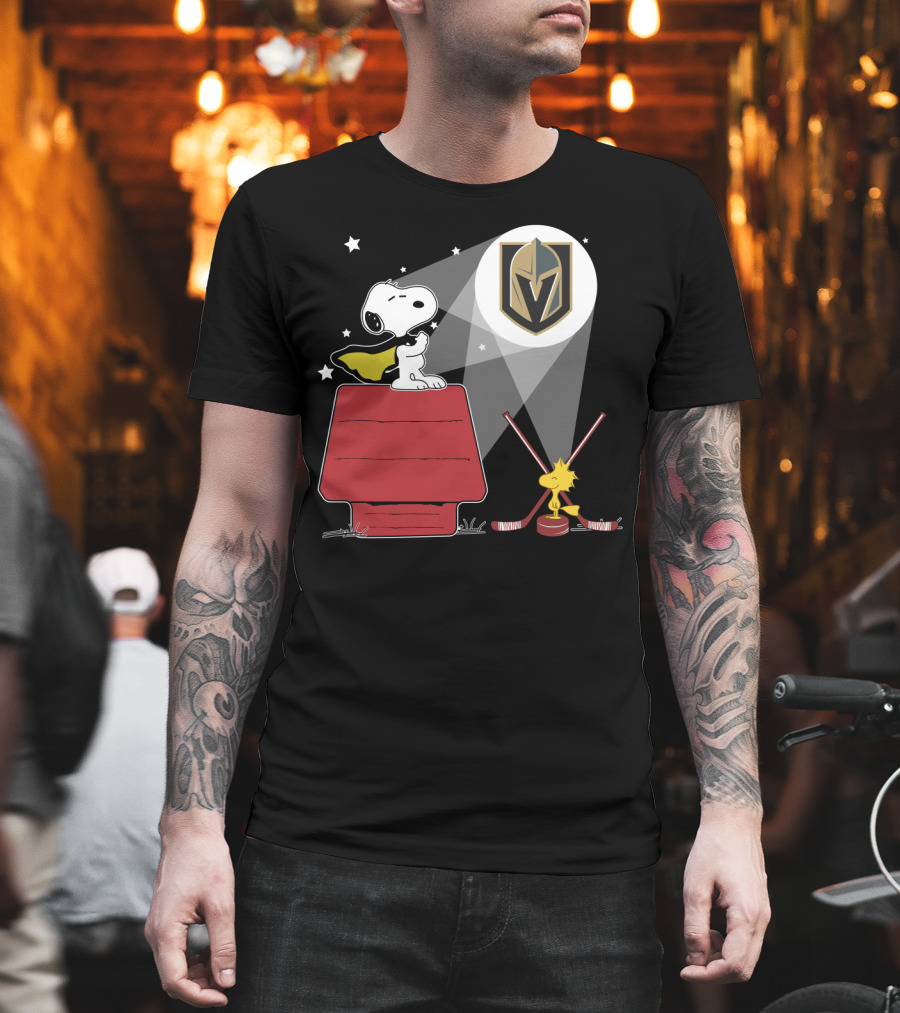 Snoopy And Woodstock With Vegas Golden Knights Logo Spotlight T-Shirt
