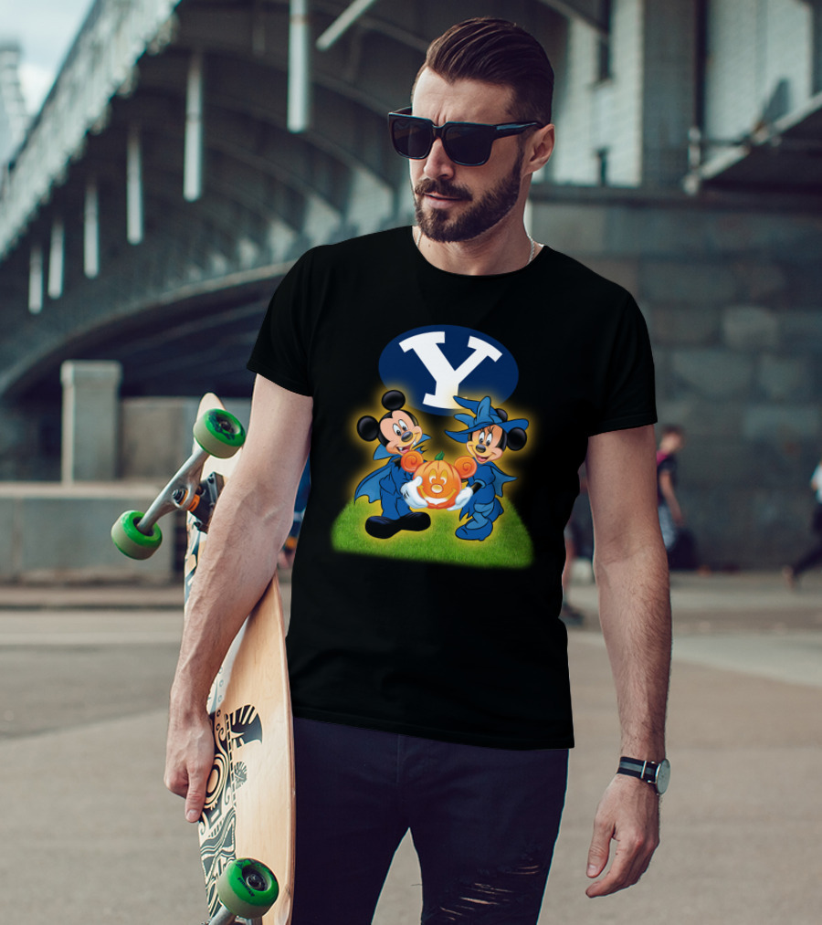 Byu Football Halloween Mickey Minnie Pumpkin T-Shirt