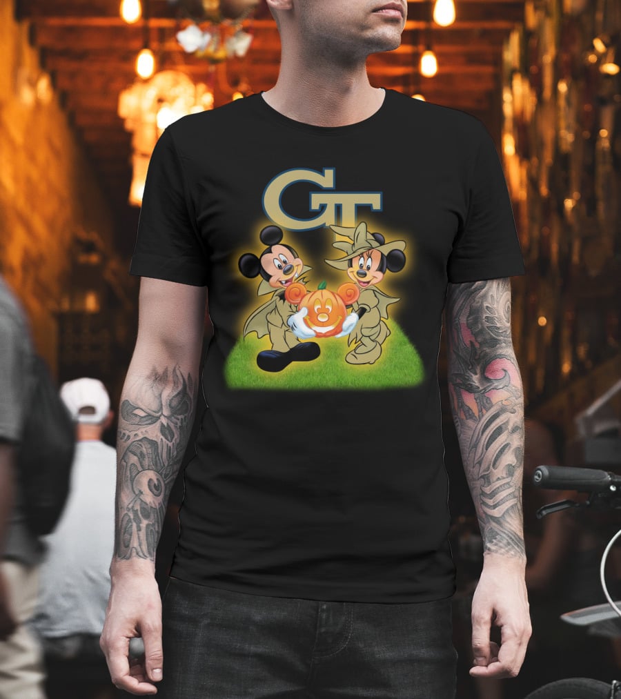 Gt Halloween Mickey And Minnie Football Pumpkin T-Shirt