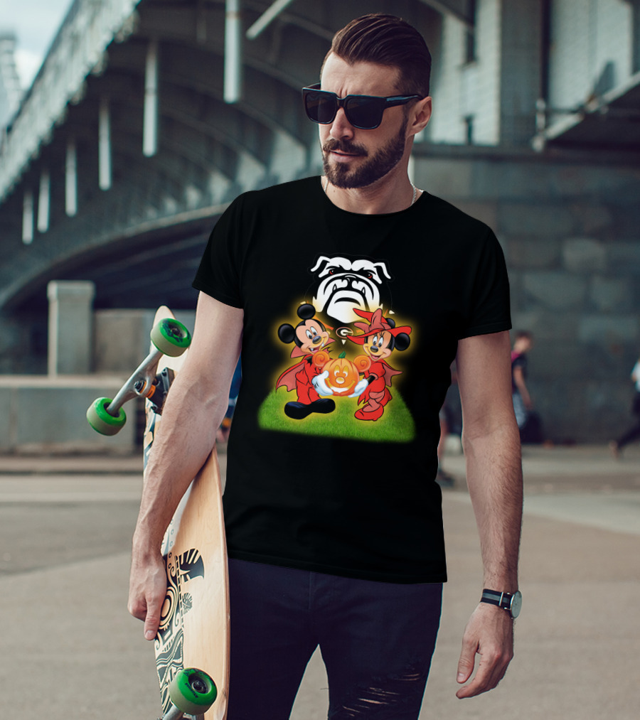 Halloween Georgia Bulldogs Mickey Minnie Pumpkin T-Shirt