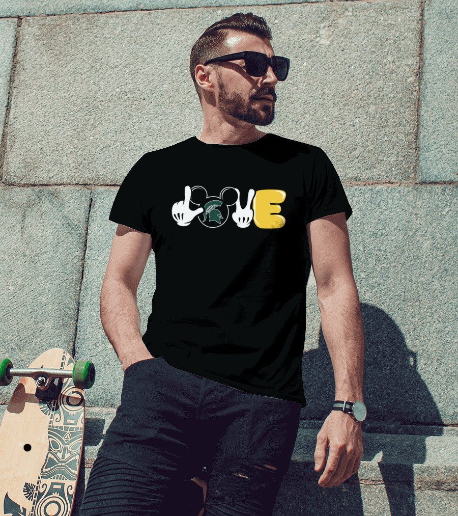 Love Msu Football Spartan Head Mickey Hands T-Shirt