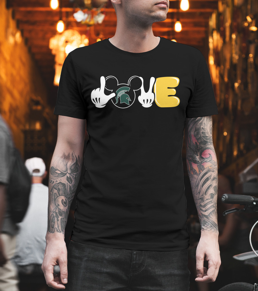 Love Msu Football Spartan Head Mickey Hands T-Shirt