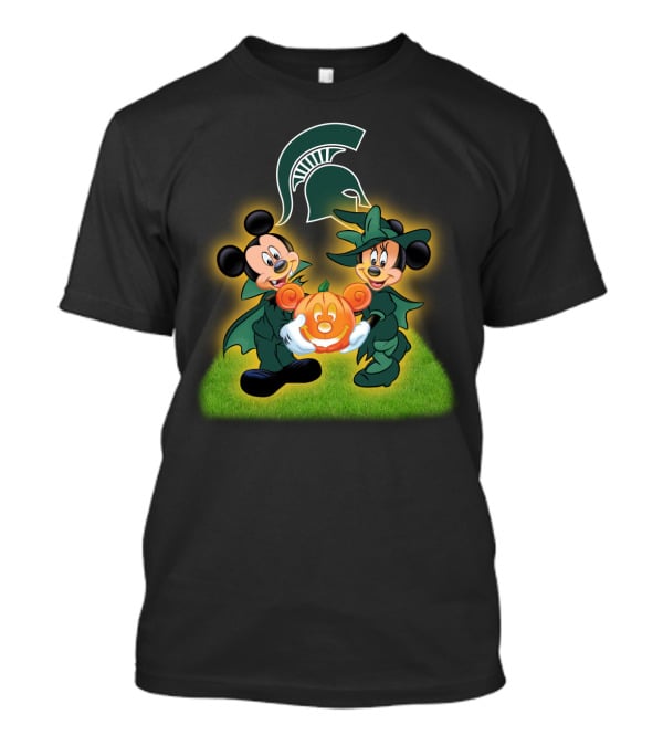 Halloween MSU Football Mickey Minnie Pumpkin Michigan Spartans T-Shirt