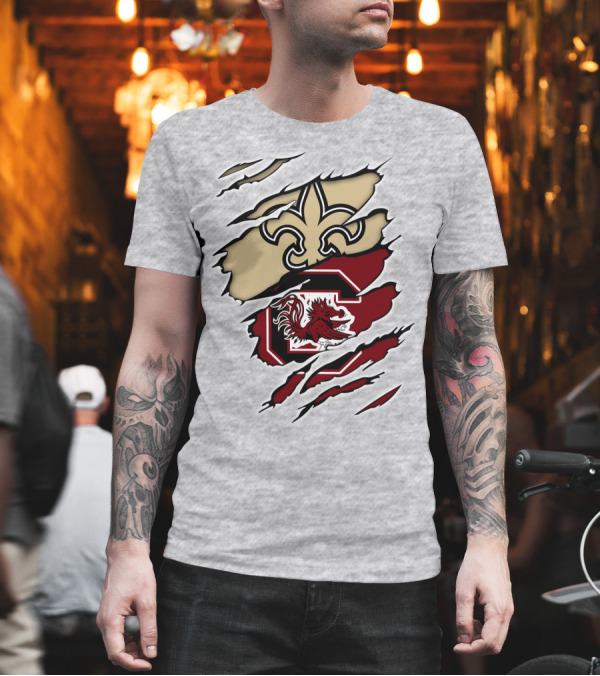 New Orleans Saints and South Carolina Gamecocks logo fusion T-Shirt New Orleans Saints and South Carolina Gamecocks logo fusion T-Shirt