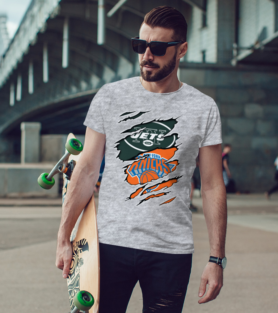 New York Jets Knicks Basketball Football Fan Crossover T-Shirt