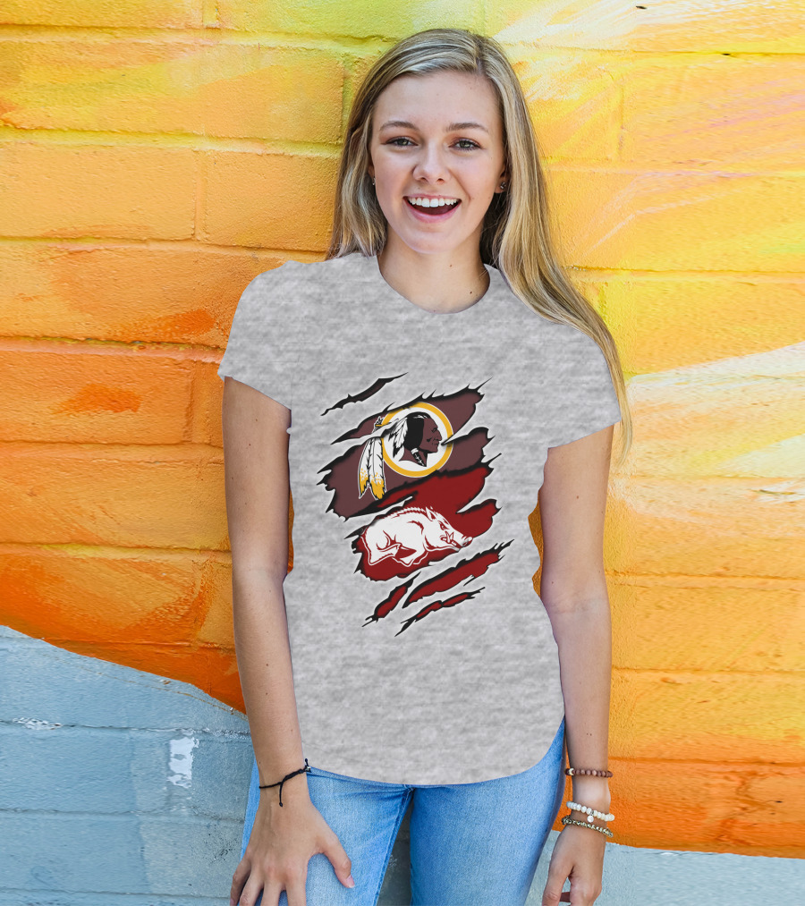 Washington Redskins And Arkansas Razorbacks Logo Mashup T-Shirt