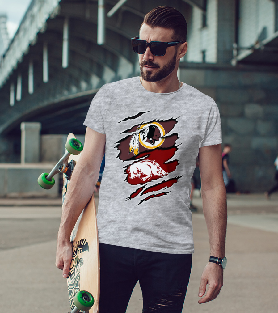 Washington Redskins And Arkansas Razorbacks Logo Mashup T-Shirt