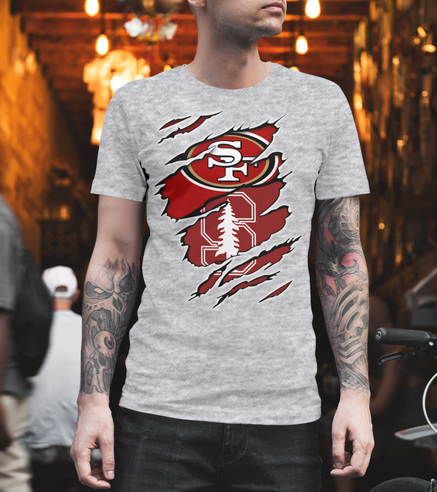 SF 49ers Stanford Cardinal Tree Logo Football T-Shirt