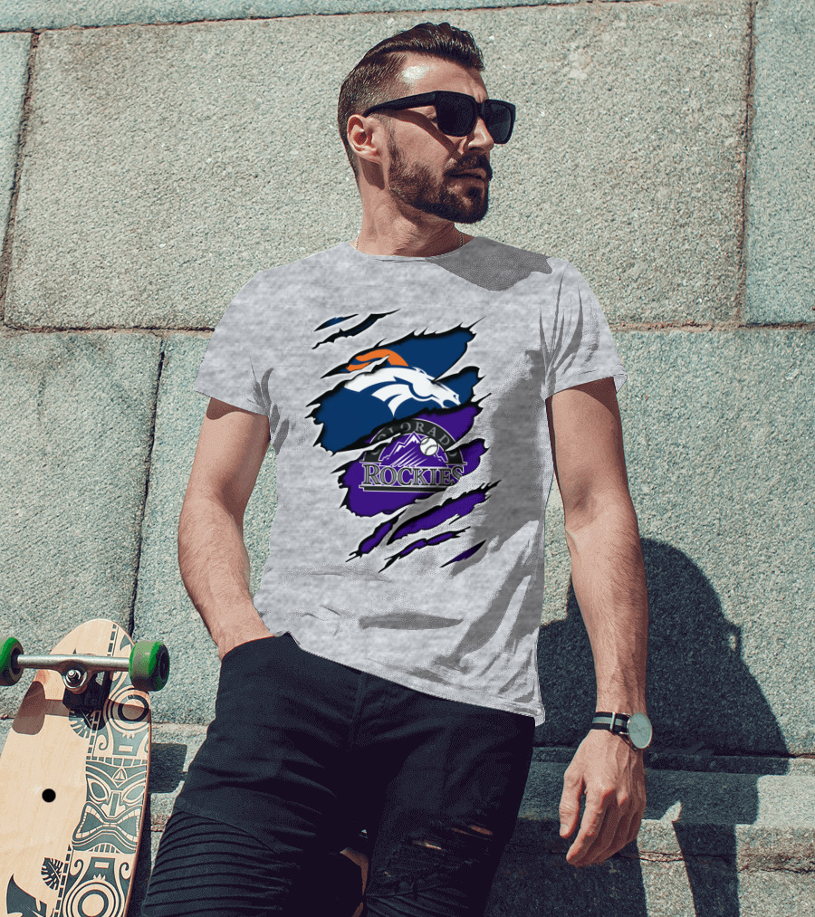 Broncos Rockies Colorado Sports Fan Ripped T-Shirt