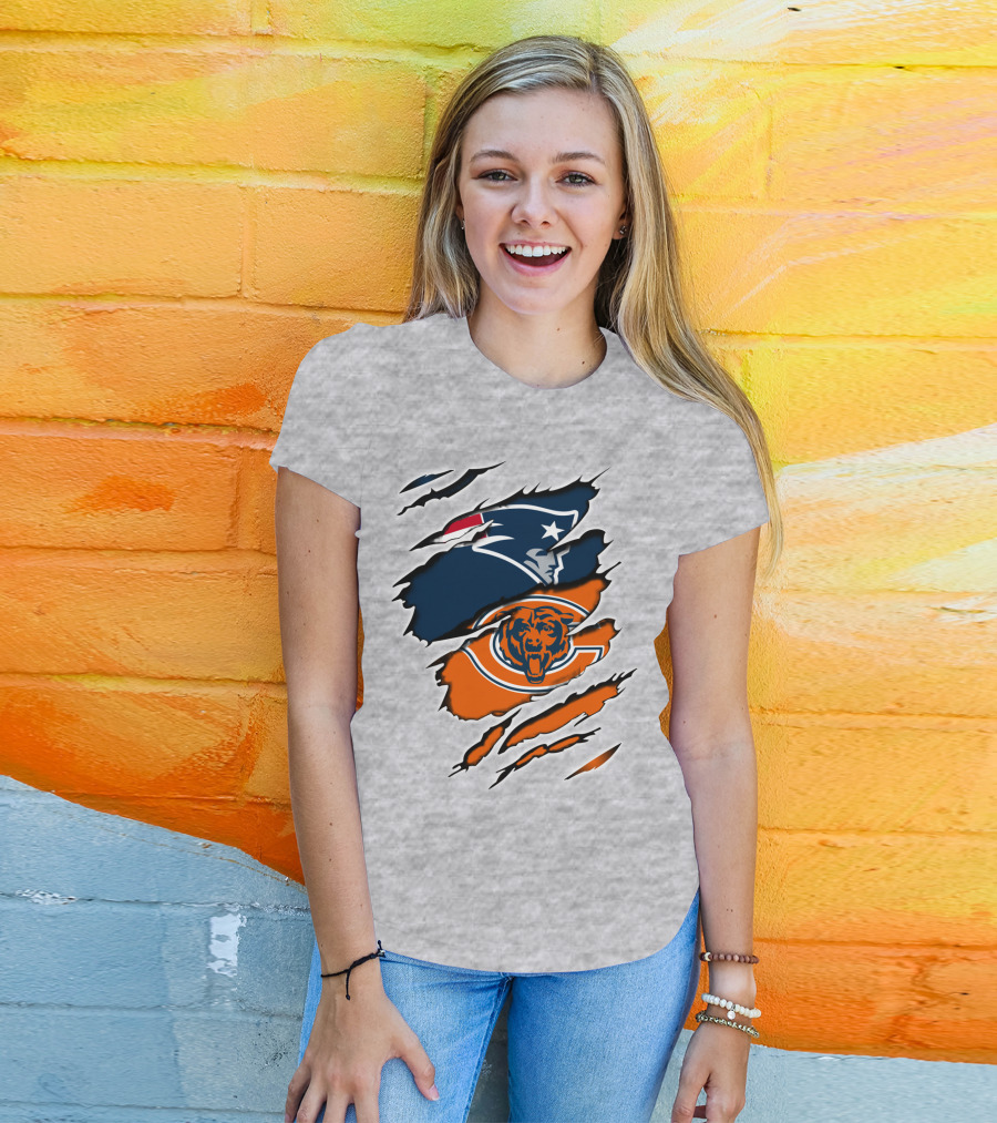 Patriots Bears Logos Clash Ripped T-Shirt