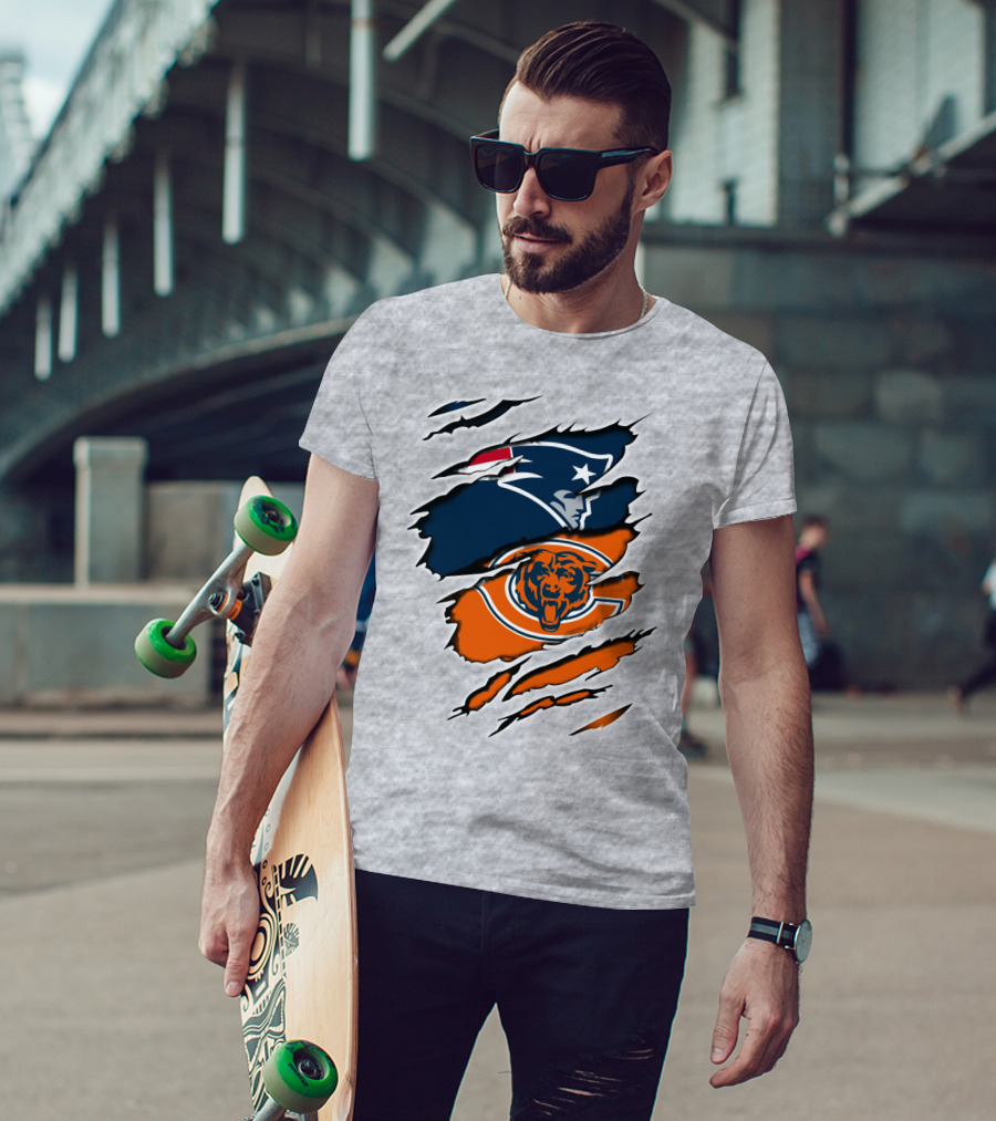 Patriots Bears Logos Clash Ripped T-Shirt