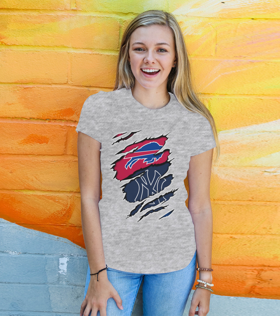 Buffalo Bills New York Yankees Torn Logo Mashup T-Shirt