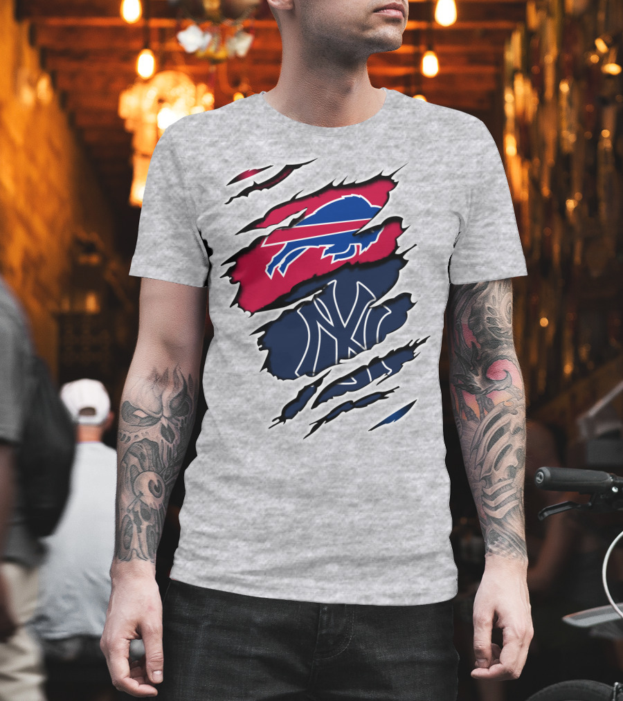 Buffalo Bills New York Yankees Torn Logo Mashup T-Shirt