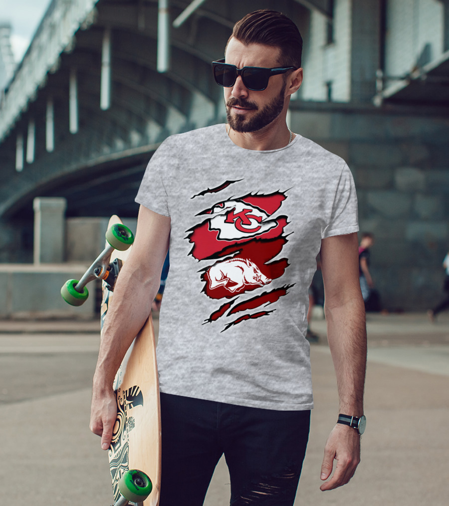 Kansas City Chiefs Arkansas Razorbacks Claw Rip Fusion T-Shirt