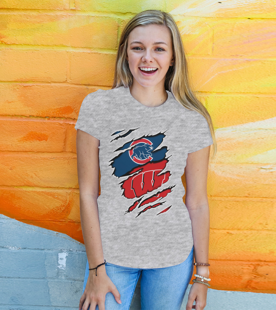 Cubs Wisconsin Logo And Badgers Logo Combo T-Shirt