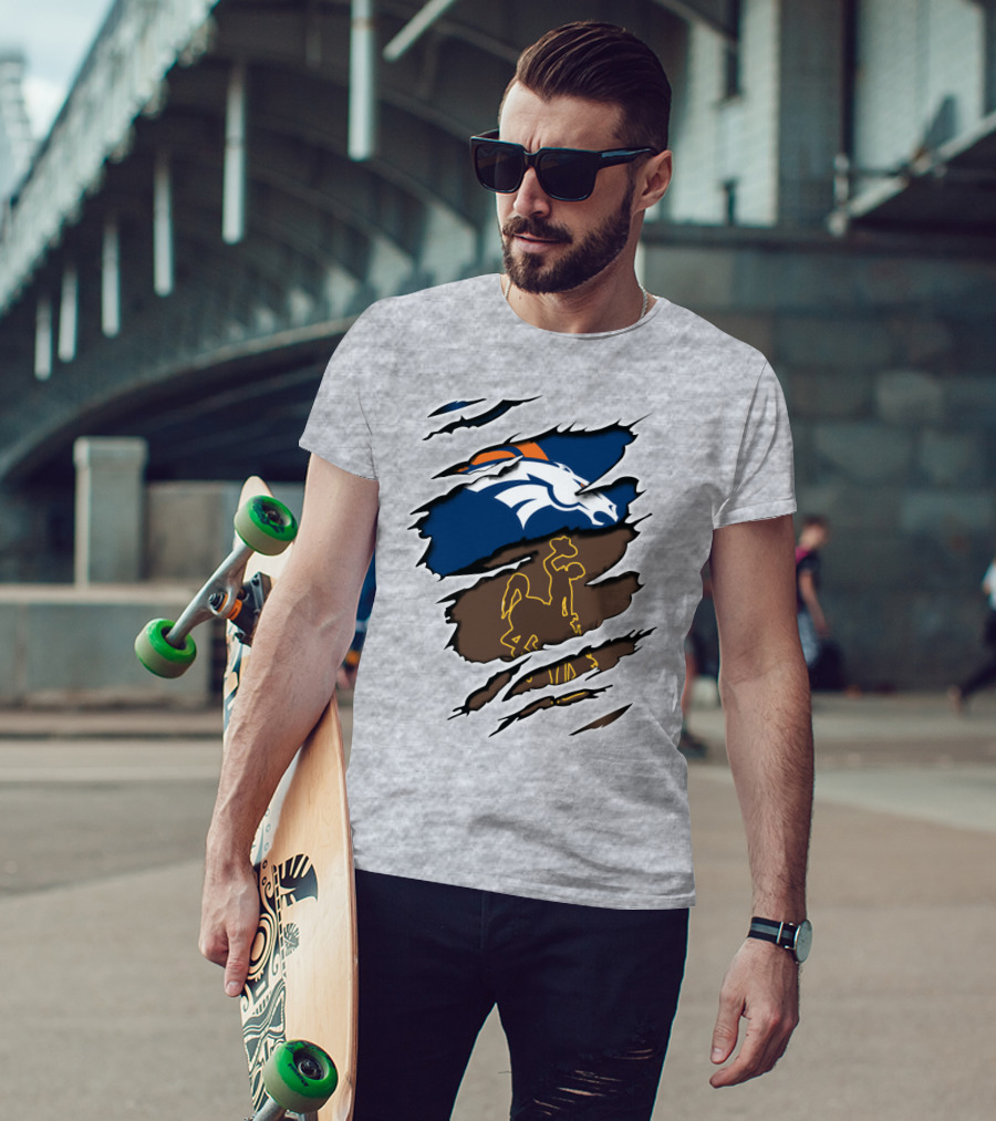 Broncos Wyoming Broncos Wyoming Logo Dual Layer Rip T-Shirt