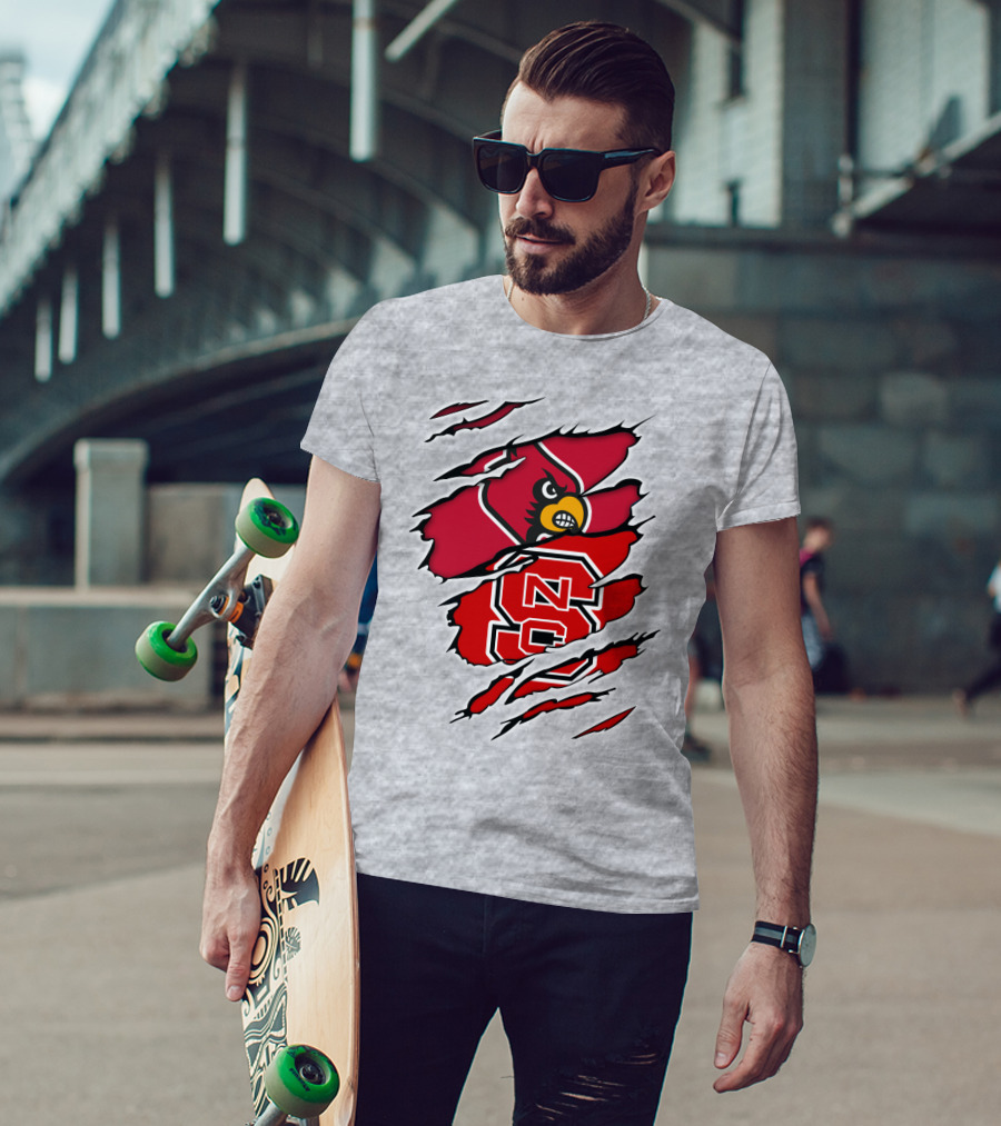 NC State Wolfpack Louisville Cardinals Torn T-Shirt