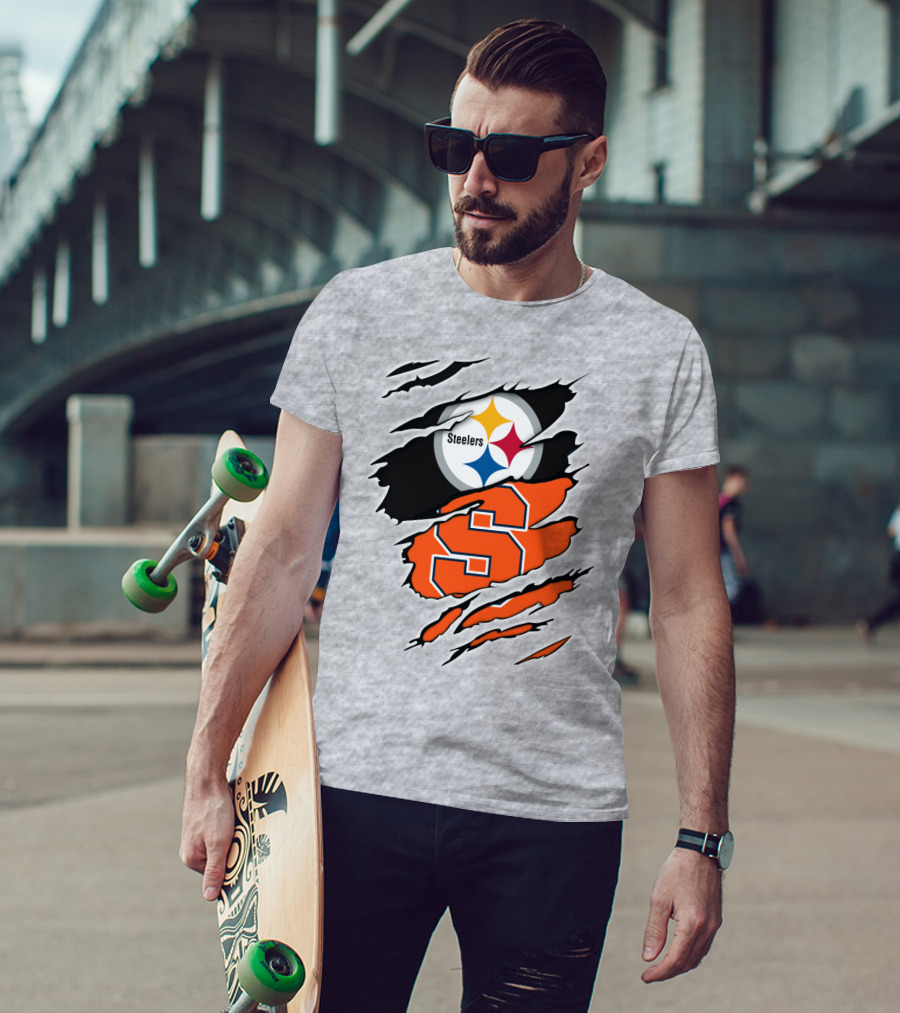 Steelers Syracuse Dual Logo Torn Effect T-Shirt