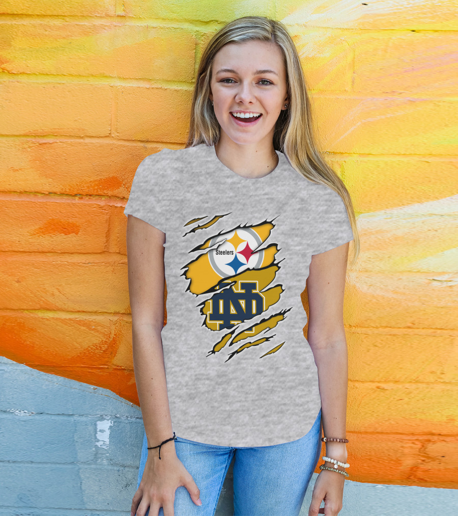 Steelers Notre Dame Logo Ripped T-Shirt