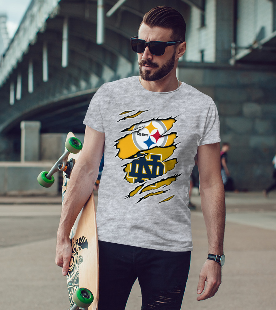 Steelers Notre Dame Logo Ripped T-Shirt
