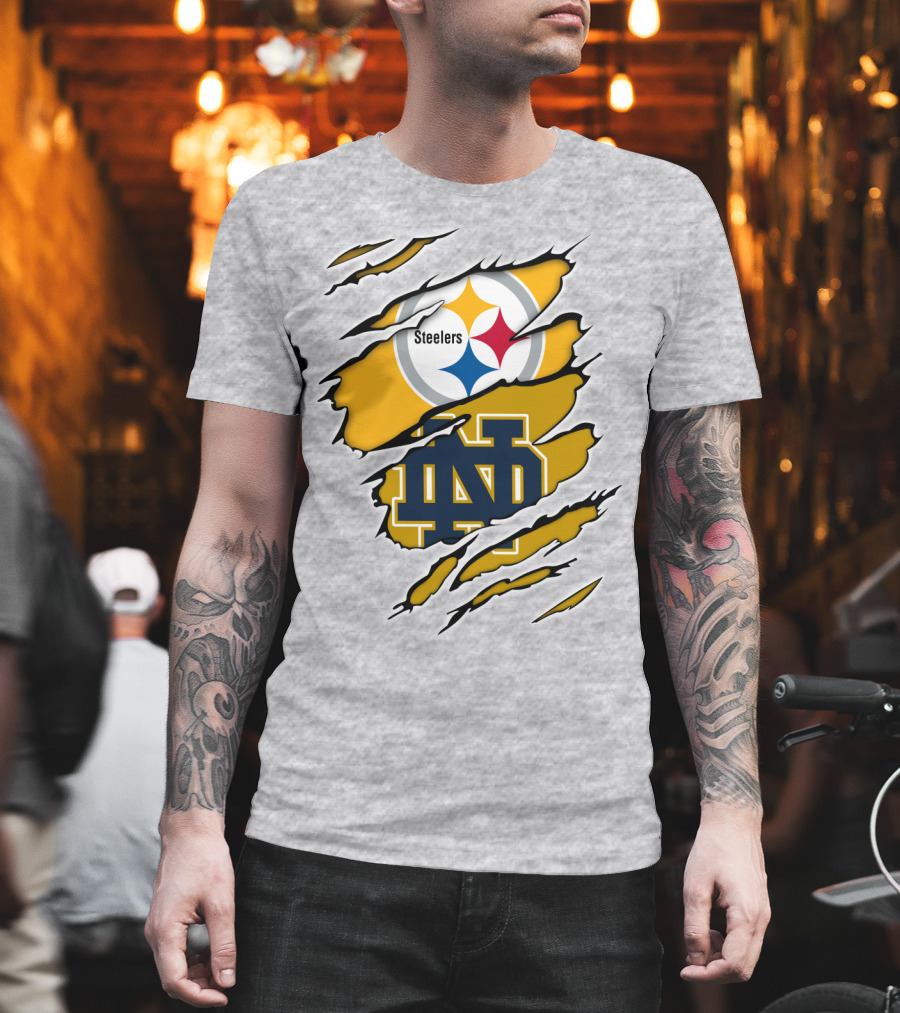 Steelers Notre Dame Logo Ripped T-Shirt